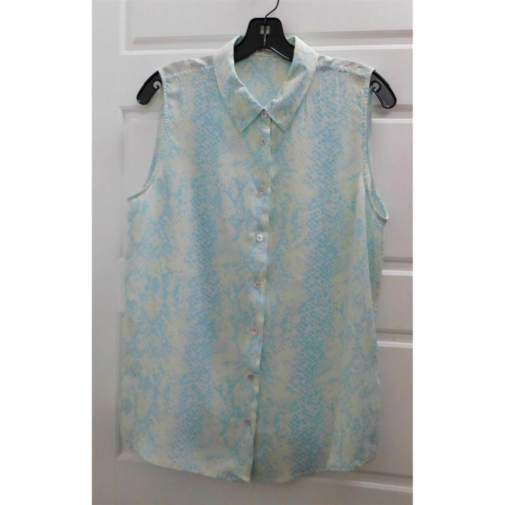 Equipment 100% Silk Light Blue Multi Snake‎ Print Sleeveless Blouse sz L